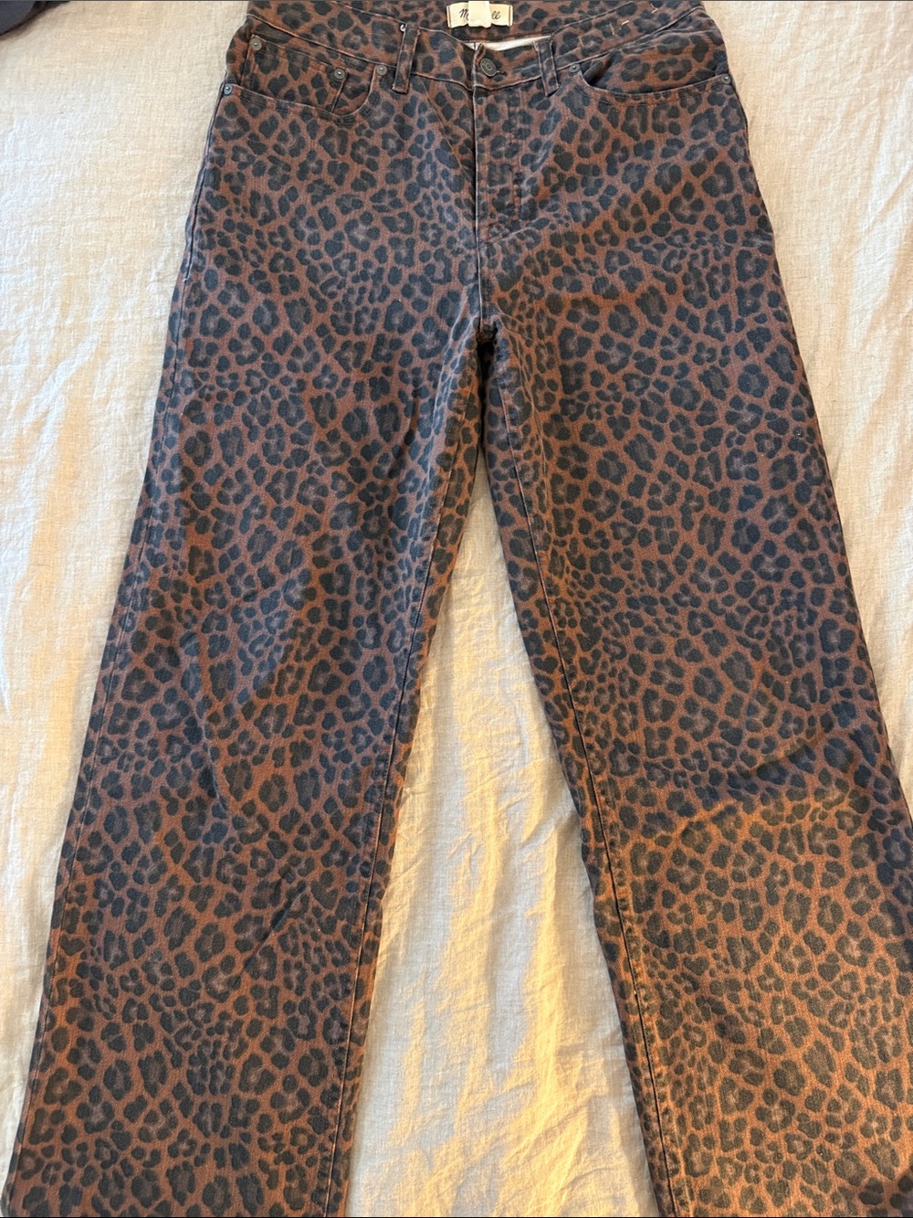 Madewell Leopard-Print Straight-Leg Jeans in Brown and Black